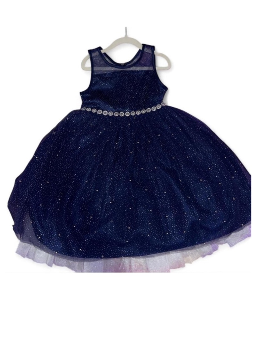American Princess beaded Navy Blue Dress size 6 with Sparkly Rhinestone Belt